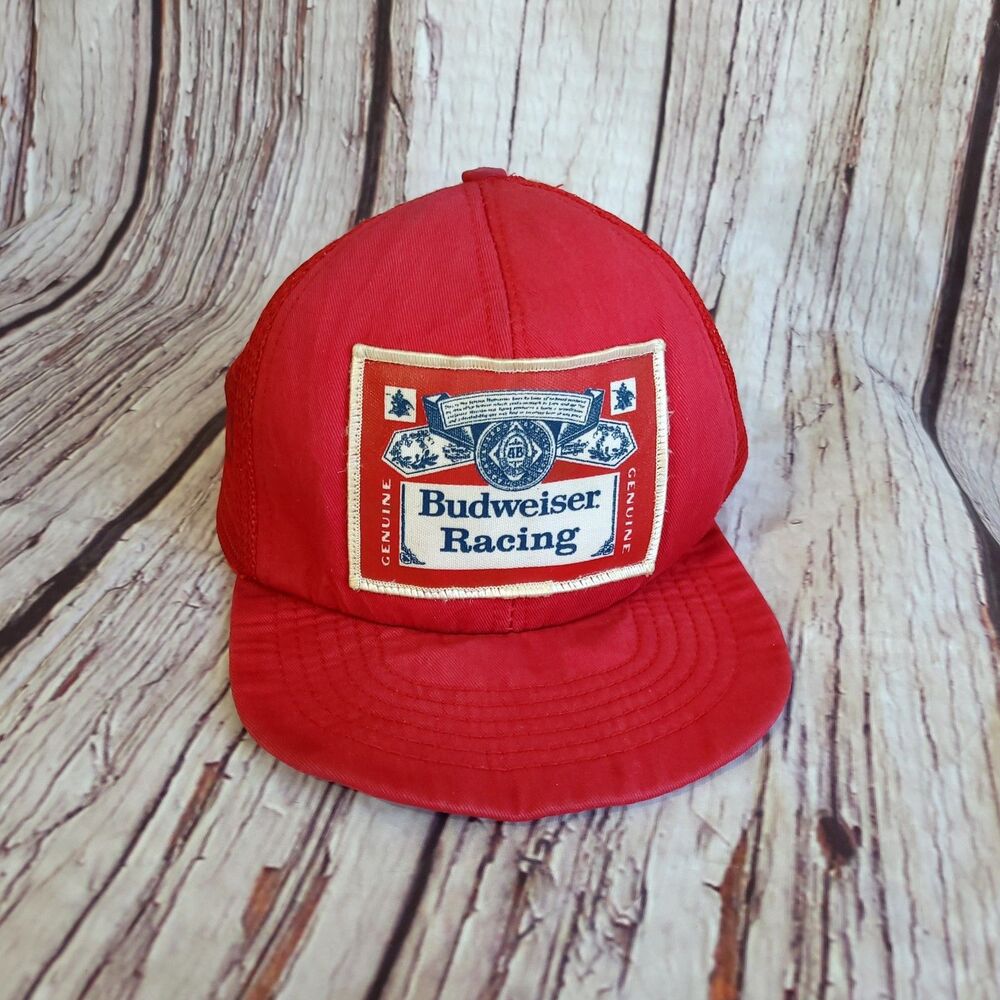 1980s Vintage Budweiser Trucker Snapback Hat Made in USA Stylemaster Red Mens